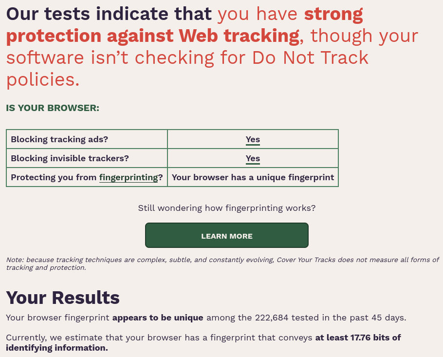 EFF verkkoselain testpalvelu